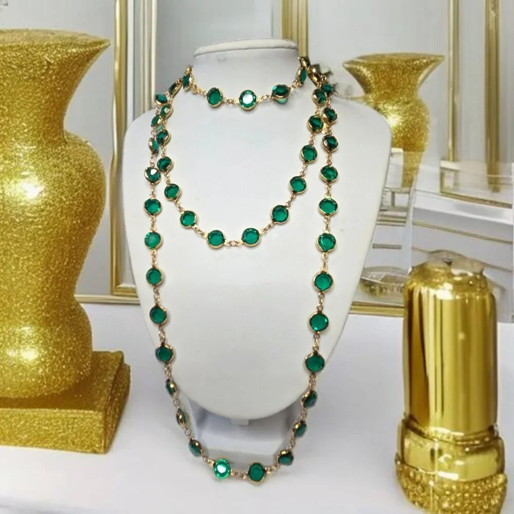SWAROVSKI Vintage Emerald Beveled Crystal Chicklet Long Necklace & Bracelet Set